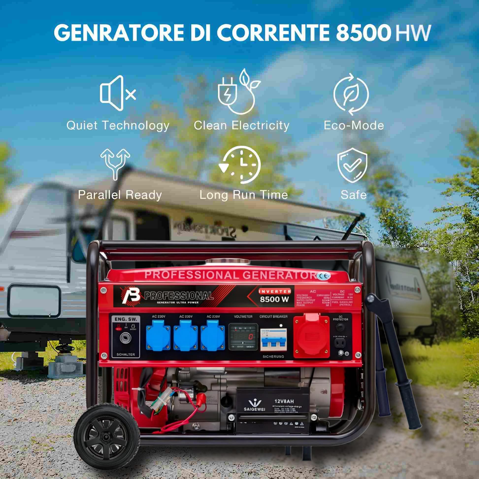 Generatore di Corrente H-8500W Avviamento Elettrico con Batteria