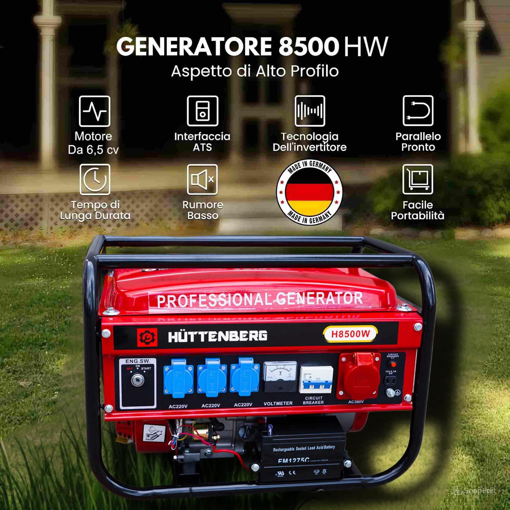 Generatore di Corrente H-8500W Avviamento Elettrico con Batteria